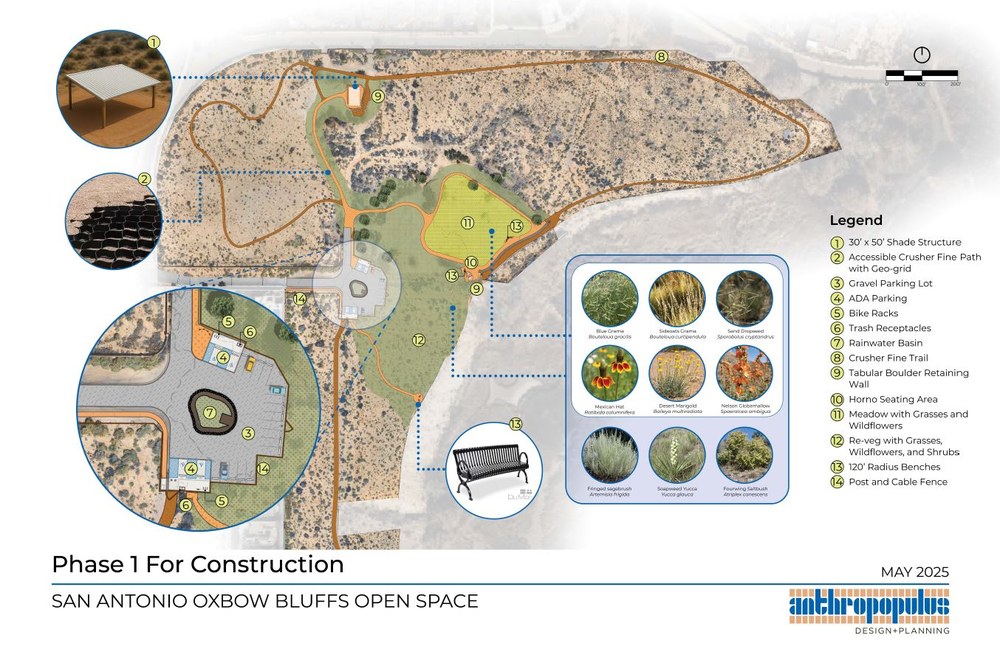 This is an image of the Phase 1 construction plan for San Antonio Oxbow Bluffs.