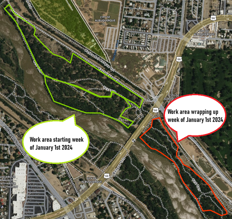 Map of thinning project in bosque for week of 1/8/24