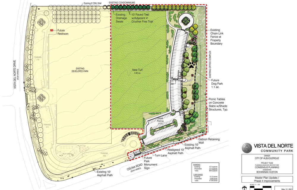 A map showing improvements to be made at Vista Del Notre Park.