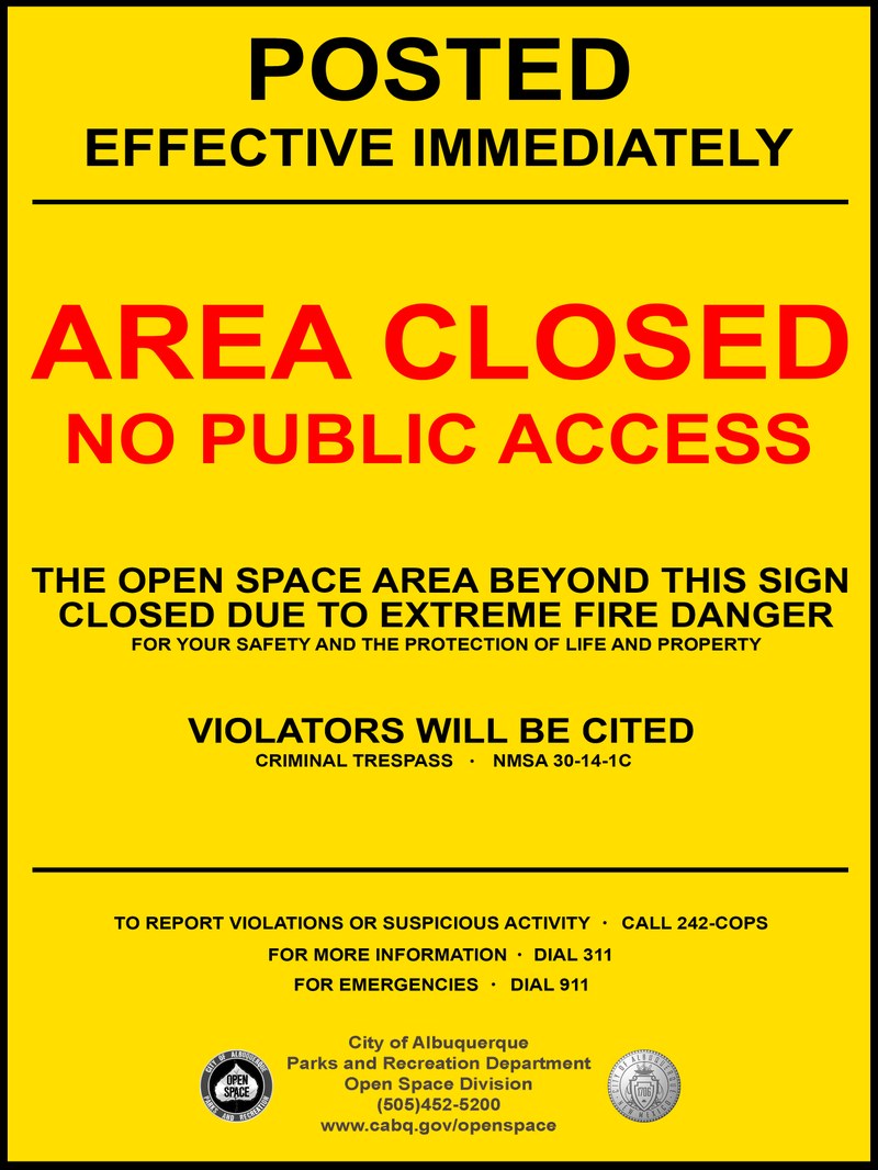 City of Albuquerque to Close East Mountain Open Space Properties Due to Fire Danger City of Albuquerque to Close East Mountain Open Space Properties Due to Fire Danger