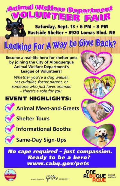 Animal Welfare Department Volunteer Fair Sept. 13