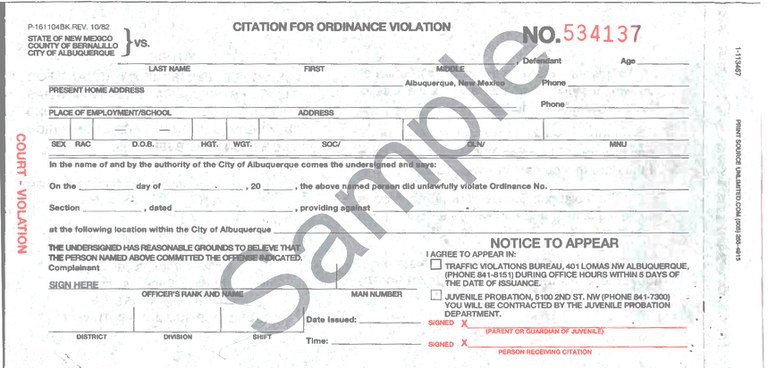 Image of criminal violation ticket