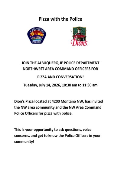 Pizza with a Cop at 4200 Montano NW