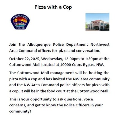 Pizza with a Cop at Cottonwood Mall