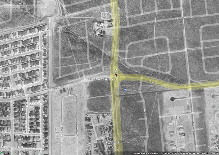 Satelite image of 98th Street and Tower in 1996.