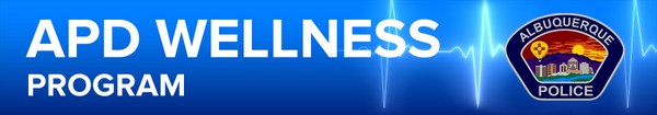 A jpg of the APD Officer Wellness banner, featuring the APD badge logo, a cardiogram line, and the text "Officer Wellness Program".