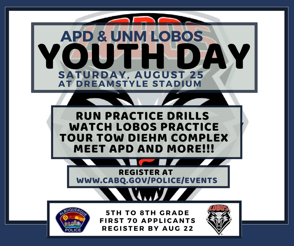 APD UNM Lobos youth day logo