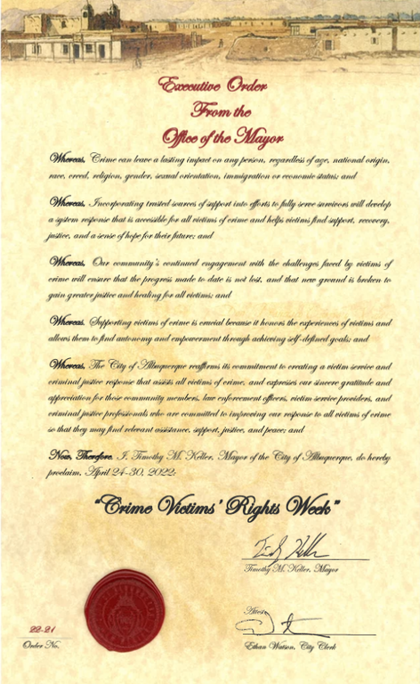 Signed proclamation by Mayor Tim Keller.