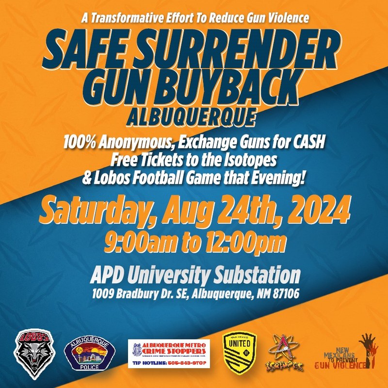 APD Partners with New Mexicans to Prevent Gun Violence, NM United, Lobo Athletics and Isotopes for Gun Buyback event APD Partners with New Mexicans to Prevent Gun Violence, NM United, Lobo Athletics and Isotopes for Gun Buyback event