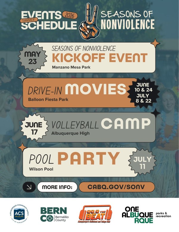 2026 Seasons of Nonviolence Summer Schedule text on page.
