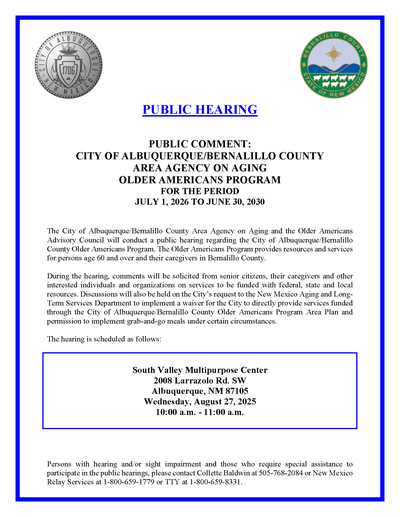 Area Agency on Aging Public Hearing