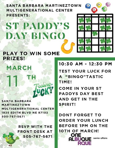 St. Paddy's Day Themed Bingo