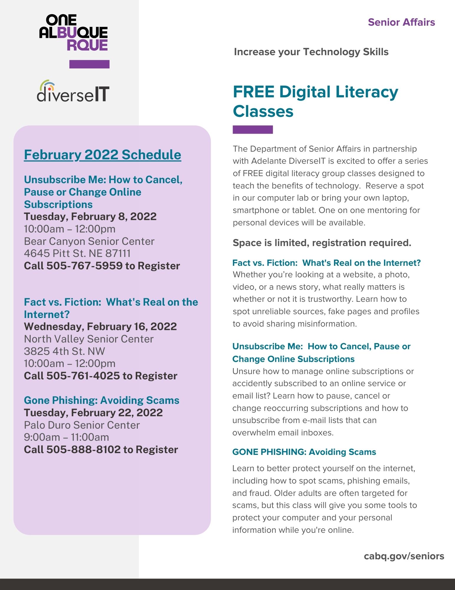 2022 Feb. DiverseIT Digital Literacy Schedule