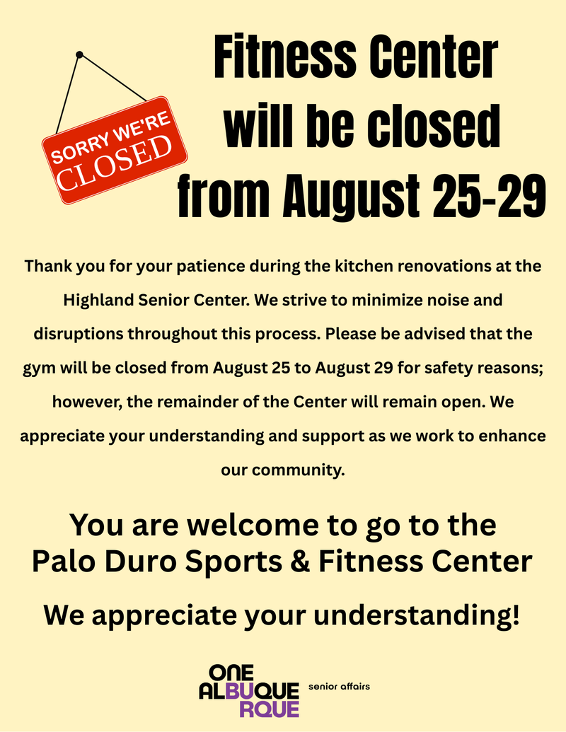 HSC Fitness Center Closure - extended notice