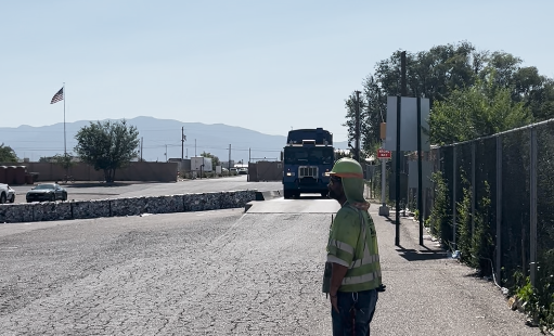 Recycling truck preparing to be weighed at BARCO Material Recovery Facility