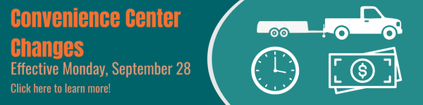 Web banner link to page explaining rule, timing, and fee changes at Solid Waste Convenience Centers.
