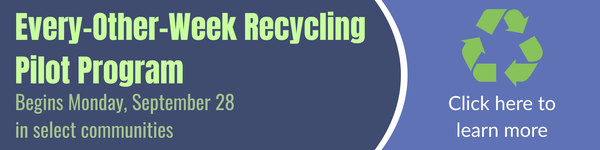 Banner directing folks to more information on the every-other-week recycling pilot program.