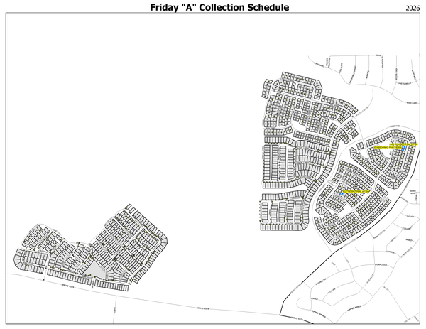 Map of all homes in the EOW recycling pilot program on Friday "A" schedule.