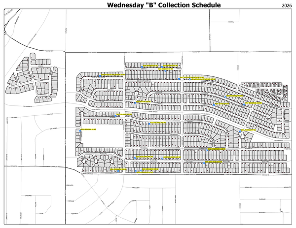 Map of all homes in the EOW recycling pilot program on Wednesday "B" schedule.
