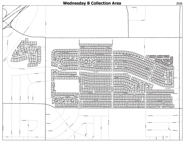 EOW Recycling Pilot Wednesday B Map of all homes in the EOW recycling pilot program on Wednesday "B" schedule.
