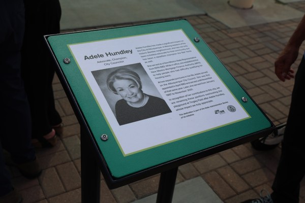 A plaque commemorating Adele Hundley