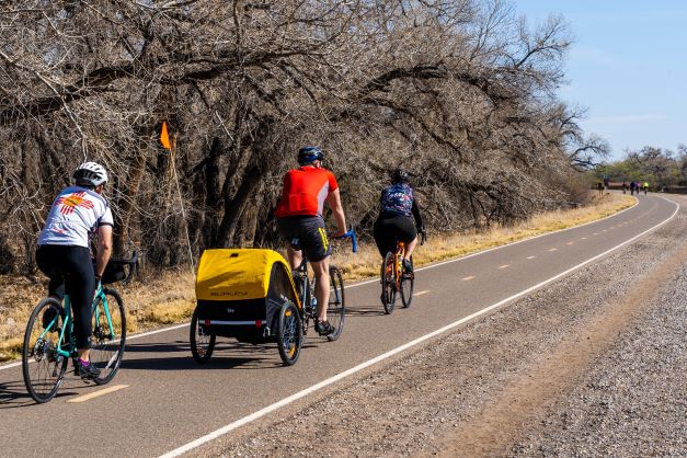 Biking Group on the Bosque Trail in Winter