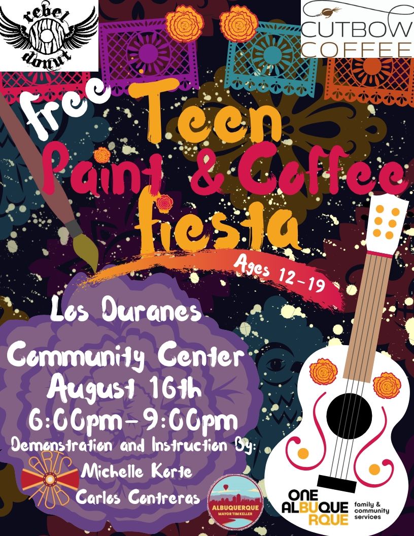 Teen Nights 2019 Paint and Coffee Fiesta Flyer