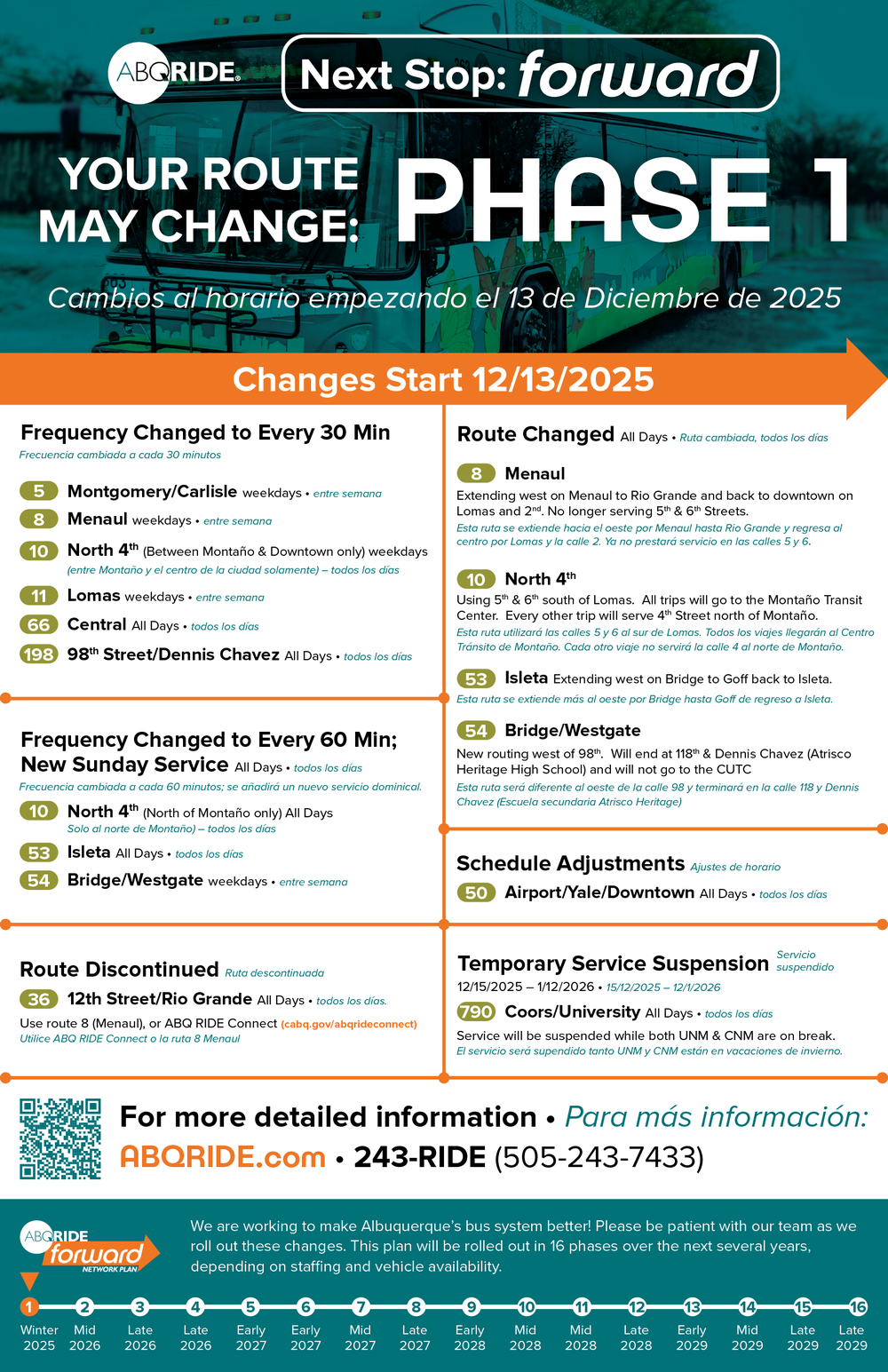 ABQ RIDE Schedule Changes in effect on December 13, 2025 in part of ABQ RIDE Forward.