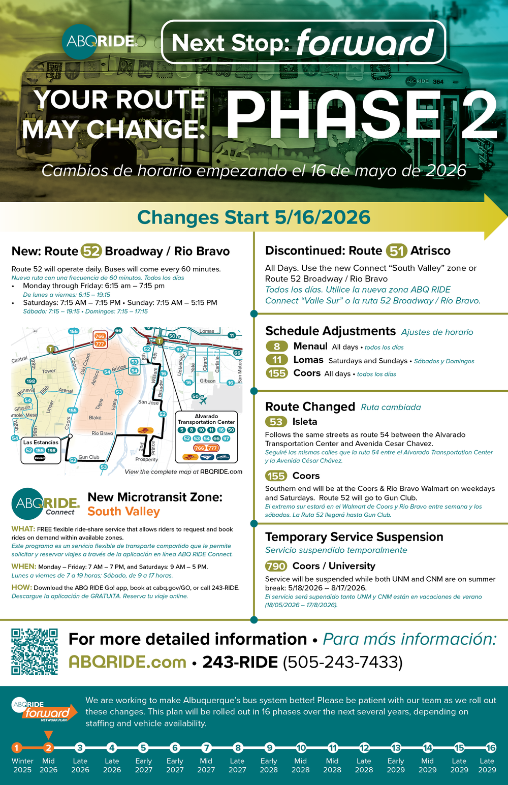 ABQ RIDE Schedule Changes for Phase II Launch of ABQ RIDE Forward.
