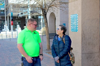 ABQ RIDE Ambassador interacting with members of the public to assist with navigation, accessibility needs, and general transit inquiries.
