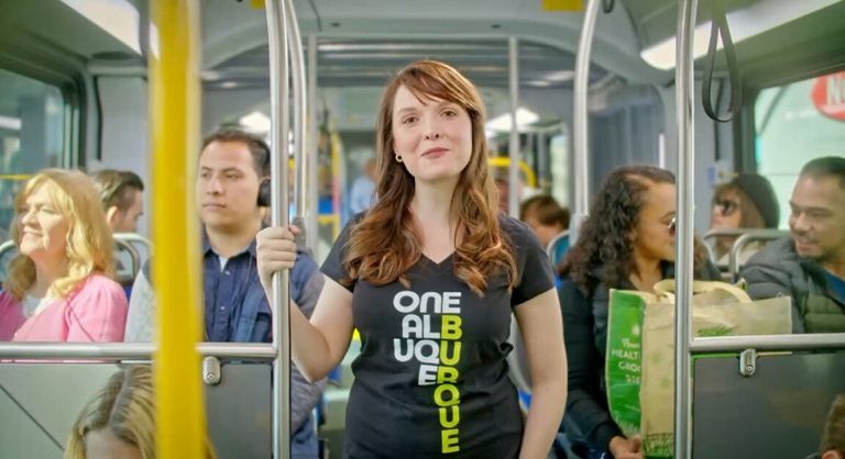 Passengers aboard the Rapid Transit bus.