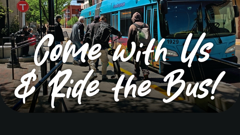 A group of people getting ready to board an ABQRide bus.