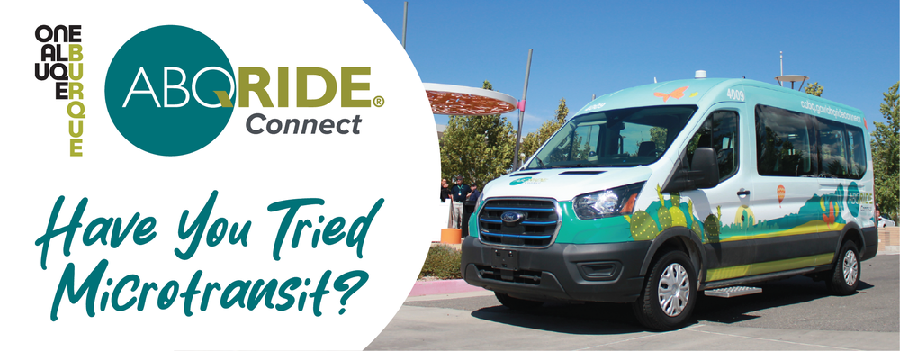 ABQ RIDE Connect Infographic. Limited Microtransit Pilot Program Starting March 18, 2024.