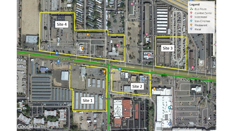 Map of four potential locations for the east central park and ride.