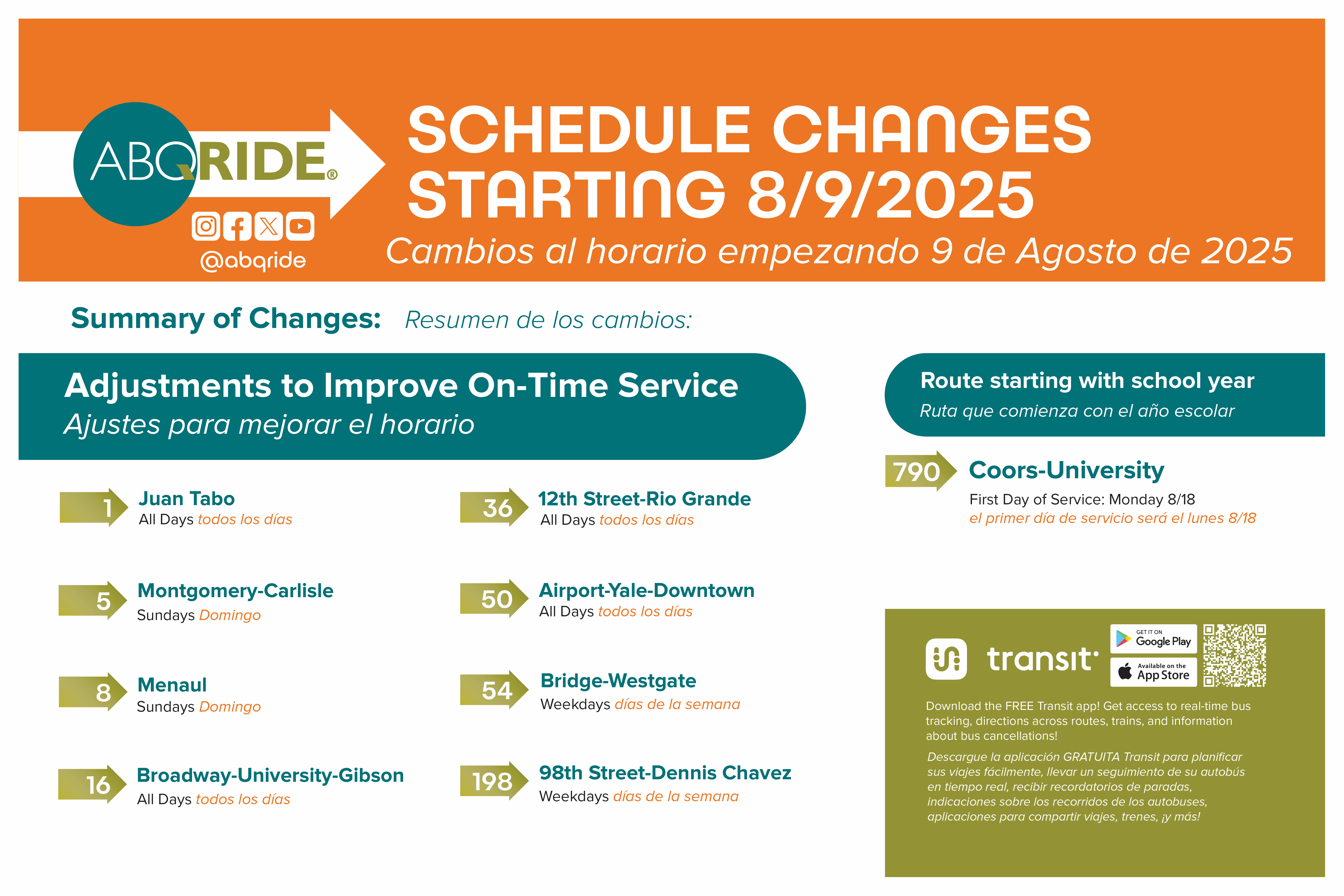 Schedule Changes Starting 8/9/2025