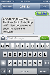 An image of a Text2Ride text message and response.