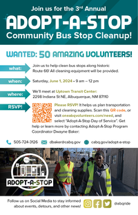 Volunteer with ABQ RIDE to Help Make our Bus Stops Beautiful Volunteer with ABQ RIDE to Help Make our Bus Stops Beautiful