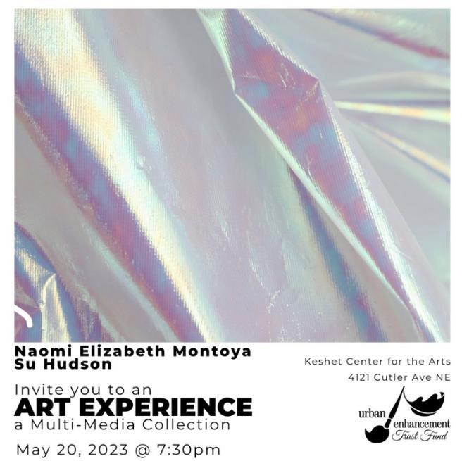 Poster for Naomi Elizabeth Montoya and Su Hudson's multimedia collage installation.