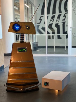 Image of Sarah Loeppke and Ross Kelly's robot named Edmund from their play, "Edmund and the Astronaut."