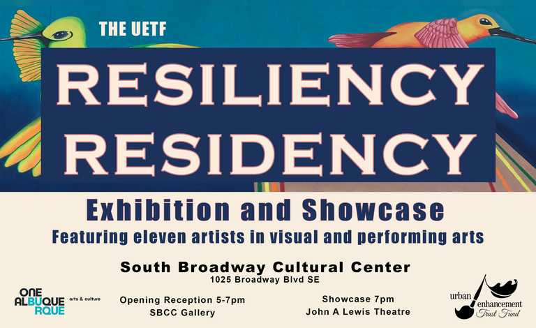 Poster for the Resiliency Residency Exhibition and Showcase on April 20th.