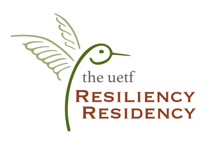 Simple, green hummingbird around text that reads "the uetf Resiliency Residency."