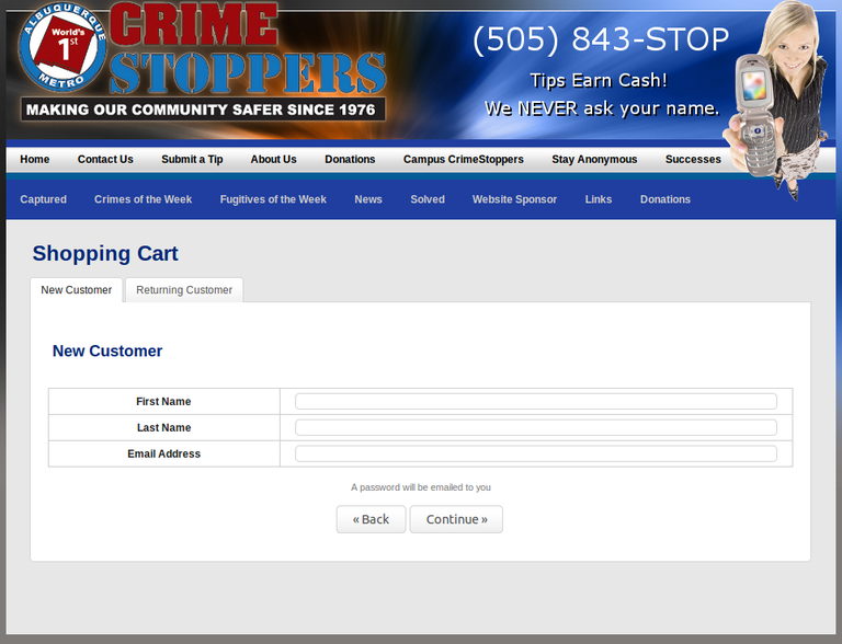 Crimestoppers Donation Screen Shot