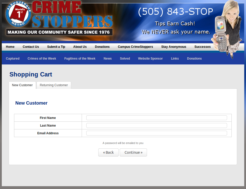 Crimestoppers Donation Screen Shot