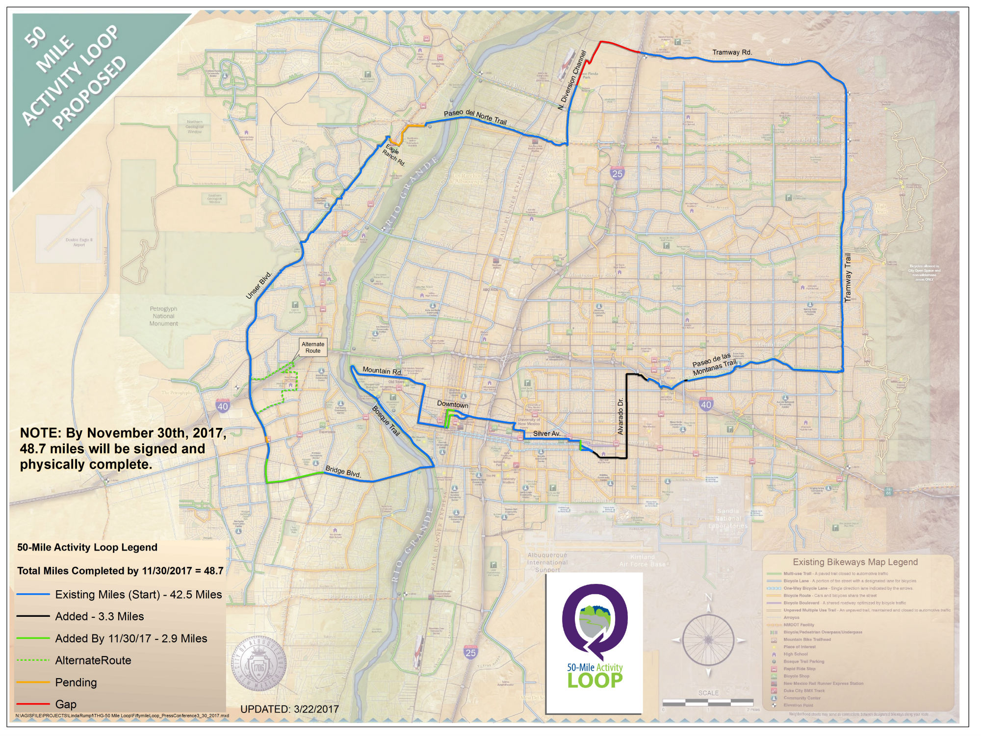 Proposed 50 Mile Activity Loop Map with Stage Numbers - Large