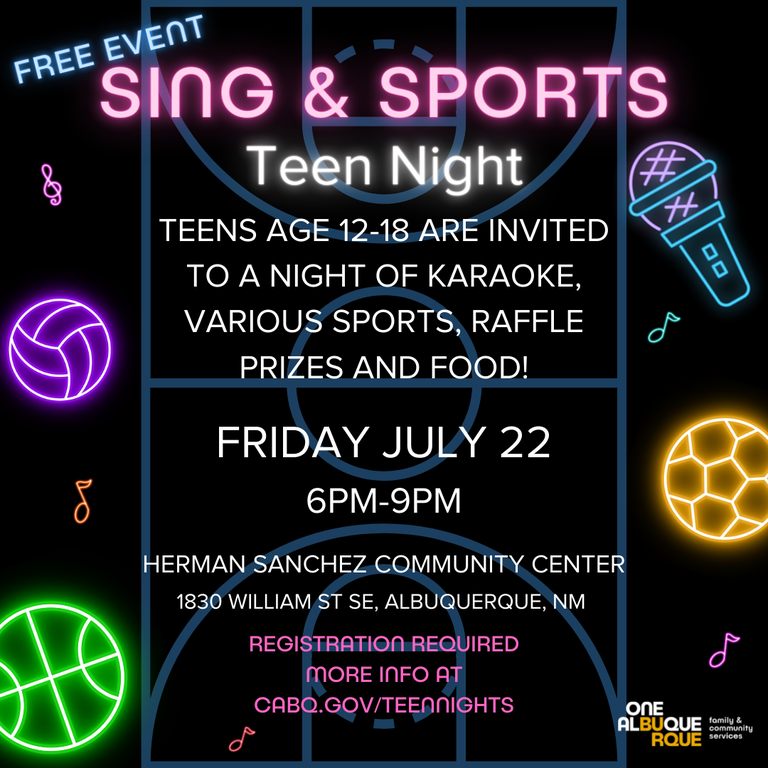 Teen Nights Sing & Sports Flyer 2022